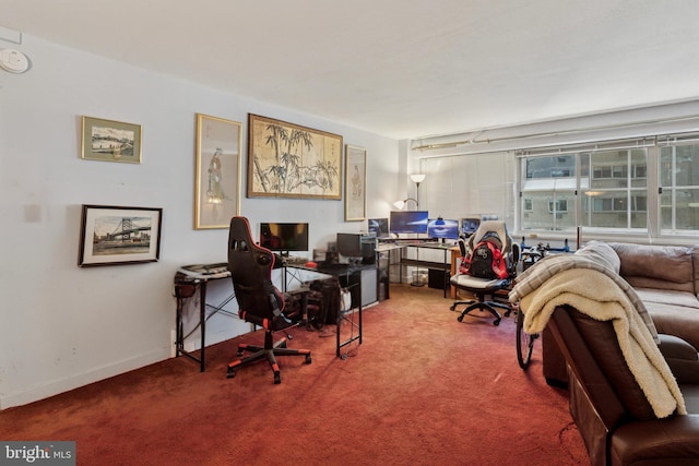 view of carpeted home office