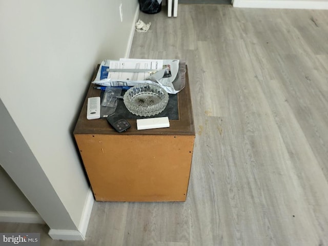 interior details with baseboards and wood finished floors