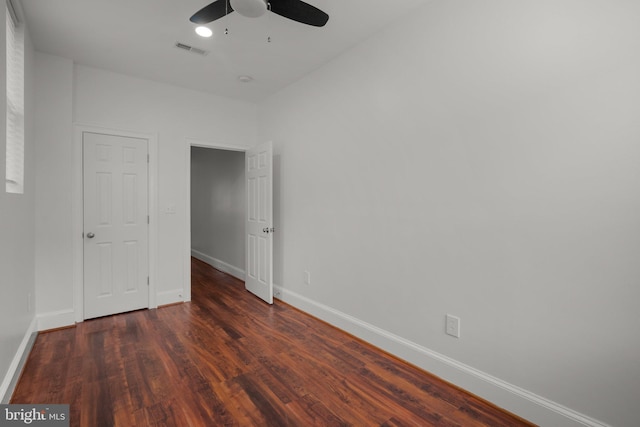66 O St NW, Washington, DC 20001 - unfurnished bedroom featuring baseboards, ceiling fan, wood finished floors, and visible vents