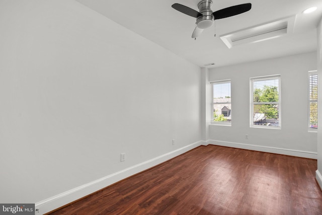 66 O St NW, Washington, DC 20001 - spare room with baseboards, ceiling fan, attic access, and dark wood finished floors