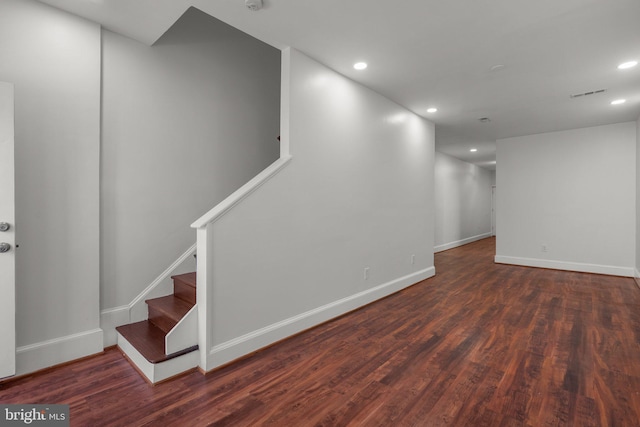 66 O St NW, Washington, DC 20001 - below grade area with recessed lighting, baseboards, stairs, and wood finished floors
