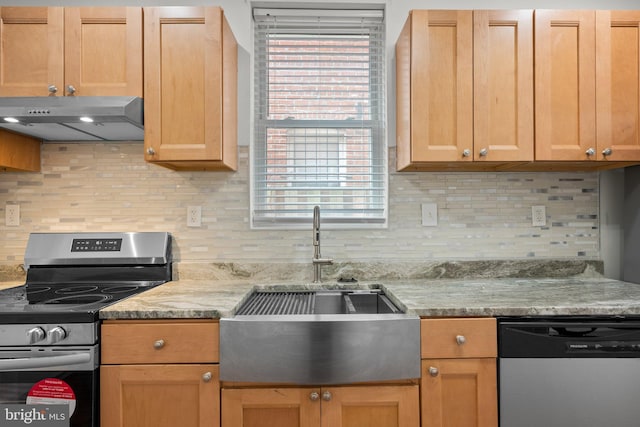 66 O St NW, Washington, DC 20001 - kitchen with backsplash, a sink, appliances with stainless steel finishes, and under cabinet range hood