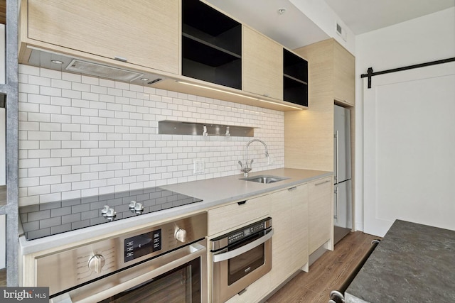 2030 8th St NW Unit Ph-5, Washington, DC 20001 - kitchen with stainless steel appliances, open shelves, a sink, a barn door, and modern cabinets