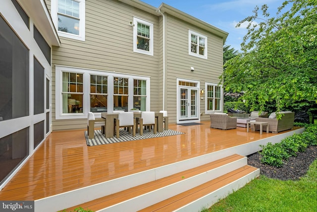 7312 Gordons Rd, Falls Church, VA 22043 - rear view of property featuring outdoor lounge area, a deck, outdoor dining area, and french doors