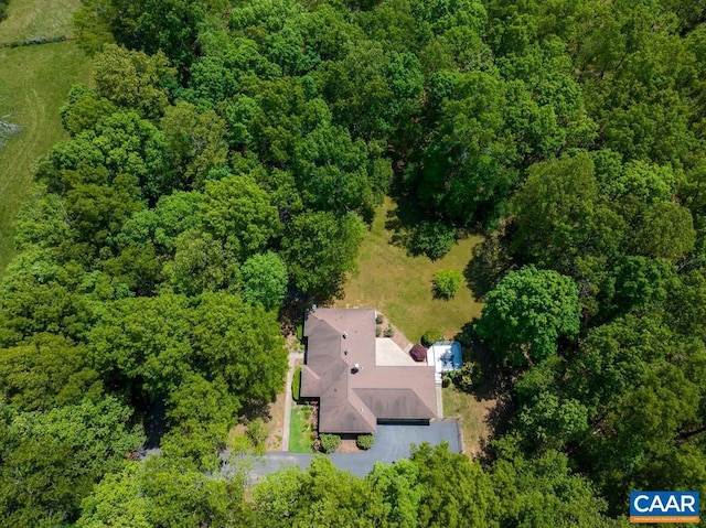 aerial view featuring a forest view
