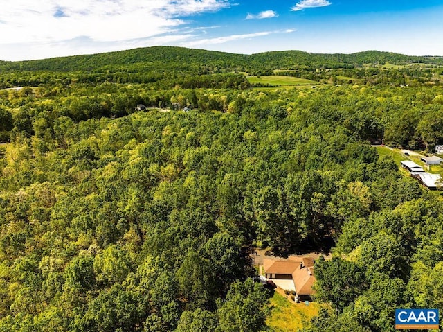 bird's eye view with a wooded view
