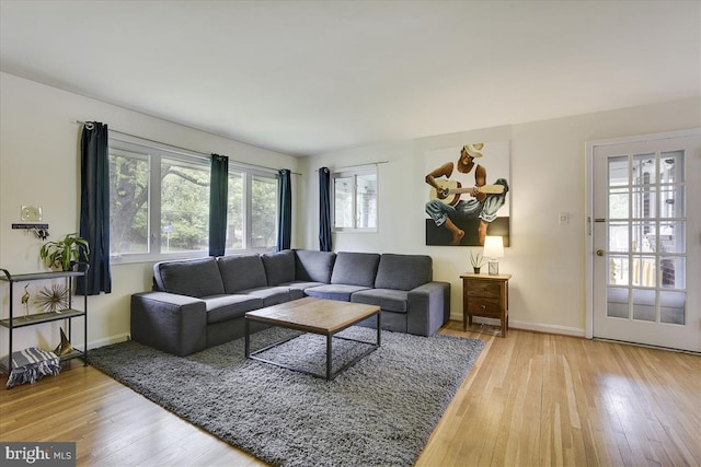 living room with baseboards and hardwood / wood-style floors