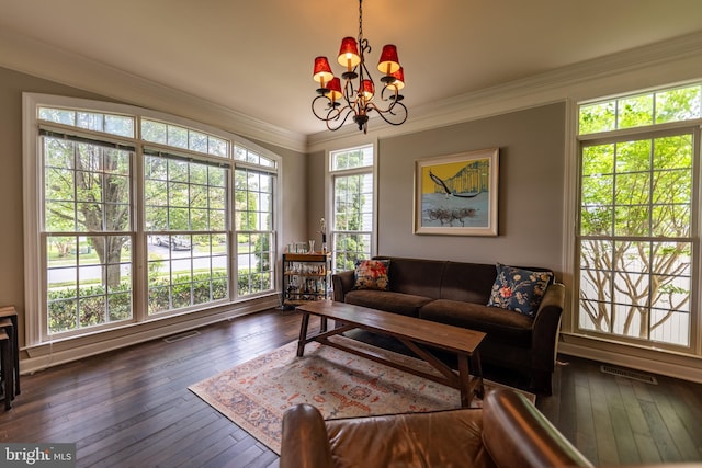 712 Pearson Point Pl, Annapolis, MD 21401 - living area with hardwood / wood-style flooring, a chandelier, and ornamental molding