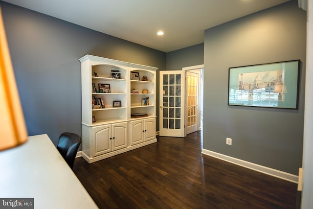 712 Pearson Point Pl, Annapolis, MD 21401 - office with dark wood finished floors, baseboards, recessed lighting, and french doors