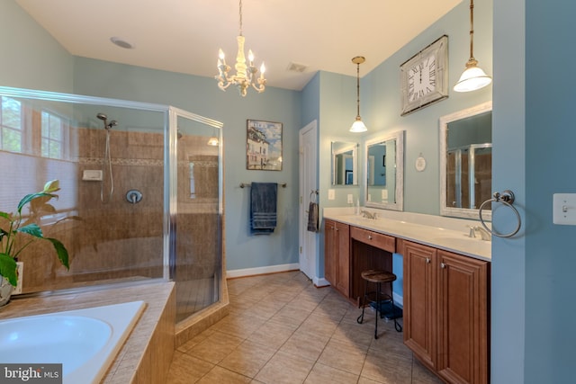 712 Pearson Point Pl, Annapolis, MD 21401 - bathroom with a chandelier, double vanity, and a stall shower
