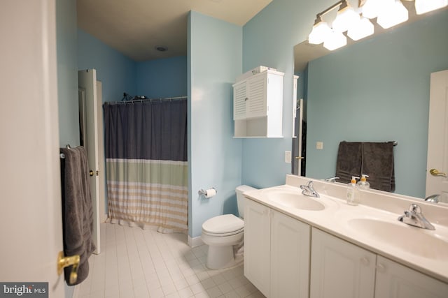 712 Pearson Point Pl, Annapolis, MD 21401 - full bathroom with toilet, double vanity, tile patterned floors, and a shower with shower curtain