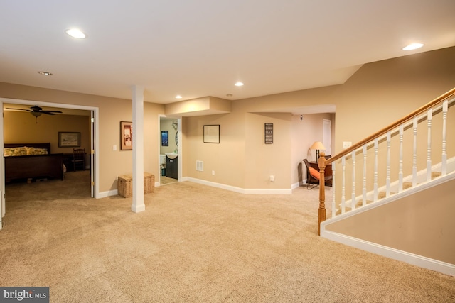 712 Pearson Point Pl, Annapolis, MD 21401 - finished basement with carpet floors, recessed lighting, stairs, and baseboards