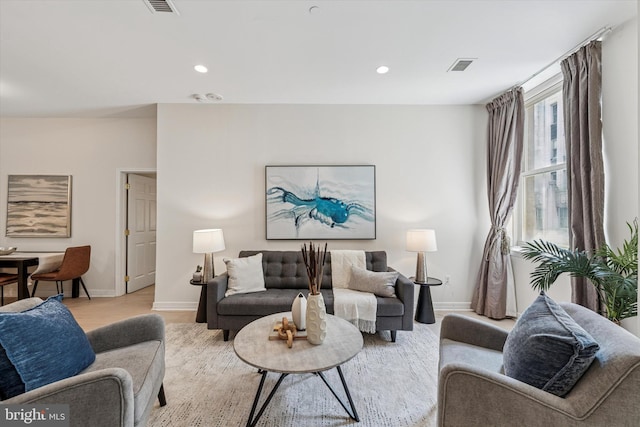 1600 Arch St Unit 1706, Philadelphia, PA 19103 - living area with baseboards, visible vents, and recessed lighting