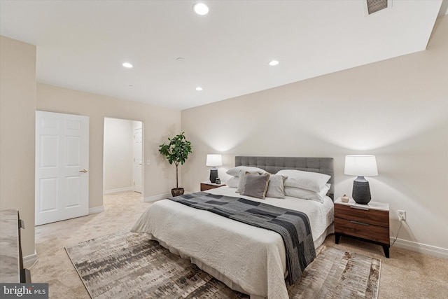1600 Arch St Unit 1706, Philadelphia, PA 19103 - bedroom featuring light carpet, baseboards, visible vents, and recessed lighting