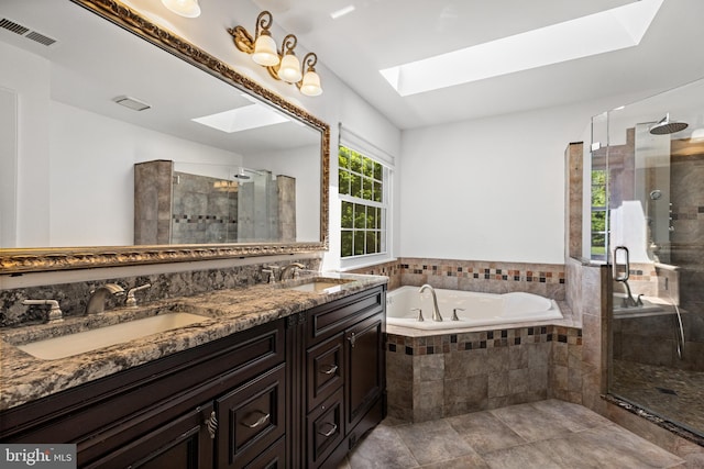 4 Honeysuckle Dr, Robbinsville, NJ 08691 - full bath featuring a skylight, a bath, a shower stall, and double vanity