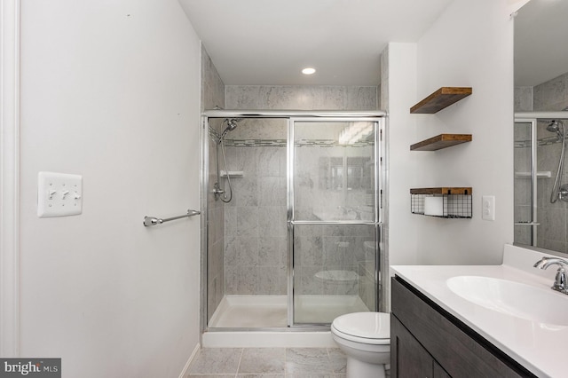 7241 Martin Farm Cir, Baltimore, MD 21237 - full bathroom with toilet, vanity, a shower stall, and recessed lighting