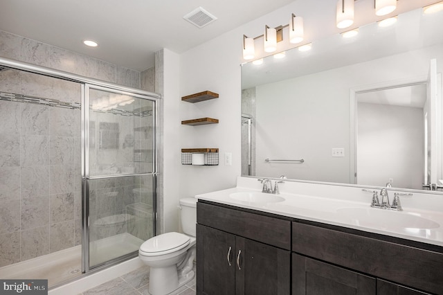 7241 Martin Farm Cir, Baltimore, MD 21237 - full bathroom featuring toilet, double vanity, a stall shower, and recessed lighting