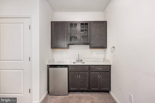 7241 Martin Farm Cir, Baltimore, MD 21237 - bar with a sink, baseboards, dishwasher, light colored carpet, and fridge