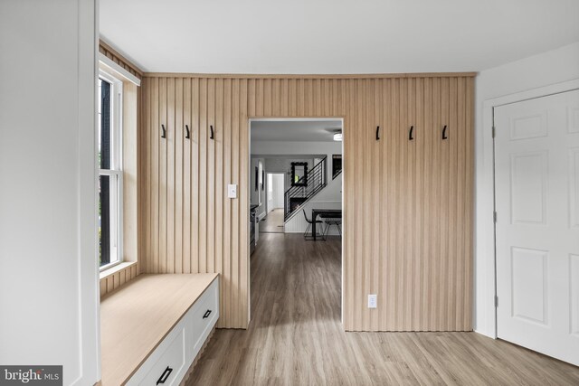 mudroom featuring light wood-type flooring and plenty of natural light