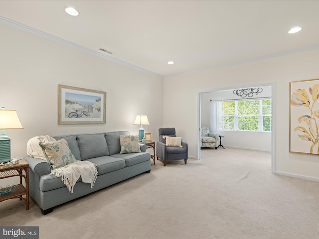 30413 Cedar Neck Rd Unit 304, Ocean View, DE 19970 - carpeted living area featuring ornamental molding, recessed lighting, and baseboards