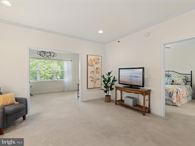 30413 Cedar Neck Rd Unit 304, Ocean View, DE 19970 - carpeted living room with crown molding, baseboards, and recessed lighting