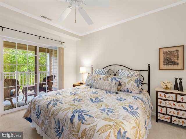 30413 Cedar Neck Rd Unit 304, Ocean View, DE 19970 - carpeted bedroom with access to outside, ornamental molding, and a ceiling fan
