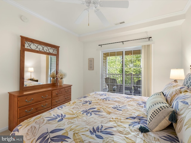 30413 Cedar Neck Rd Unit 304, Ocean View, DE 19970 - bedroom featuring access to outside, ornamental molding, and a ceiling fan