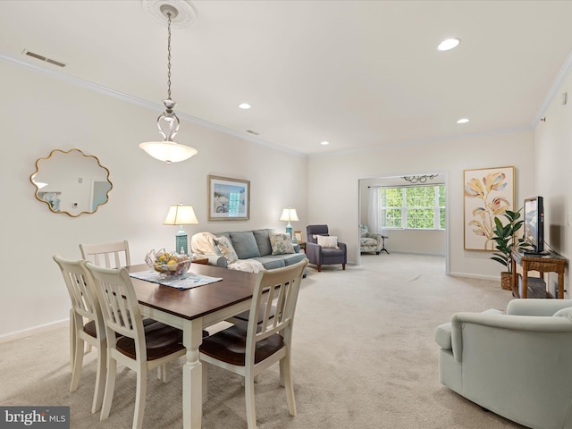 30413 Cedar Neck Rd Unit 304, Ocean View, DE 19970 - dining space with crown molding, light carpet, baseboards, and recessed lighting