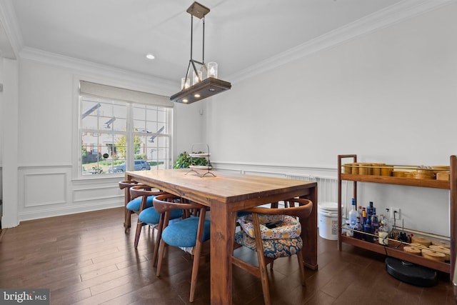 323 Palton Rd, Bensalem, PA 19020 - dining space with ornamental molding, hardwood / wood-style flooring, wainscoting, recessed lighting, and a decorative wall