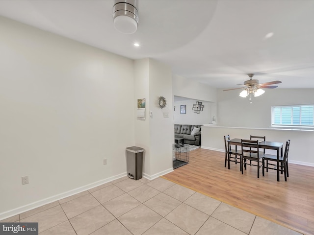24 W Garibaldi Ave, Nesquehoning, PA 18240 - dining space with baseboards, recessed lighting, ceiling fan, and light tile patterned floors