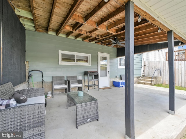 24 W Garibaldi Ave, Nesquehoning, PA 18240 - view of patio / terrace featuring fence, a ceiling fan, and an outdoor living space