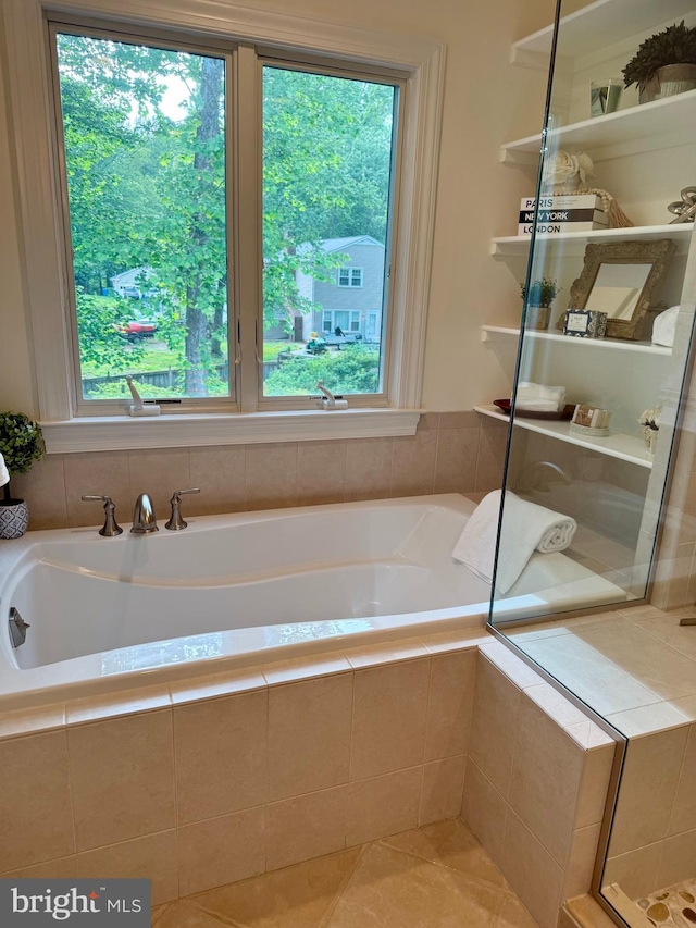 1716 Saddle Ridge Ct, Vienna, VA 22182 - bathroom with a bath, tile patterned floors, and tiled shower