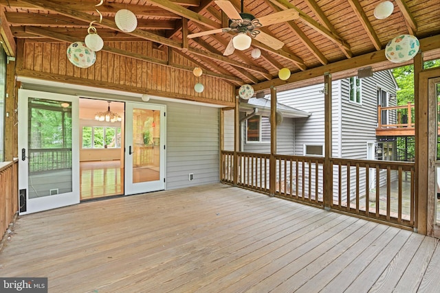 1716 Saddle Ridge Ct, Vienna, VA 22182 - unfurnished sunroom with a ceiling fan, plenty of natural light, and a chandelier