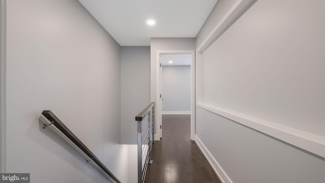 39 Oakmont Pl, Media, PA 19063 - corridor featuring recessed lighting, baseboards, dark wood-type flooring, and an upstairs landing