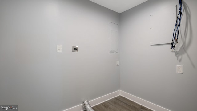 39 Oakmont Pl, Media, PA 19063 - washroom with baseboards, hookup for an electric dryer, laundry area, and dark wood-style floors