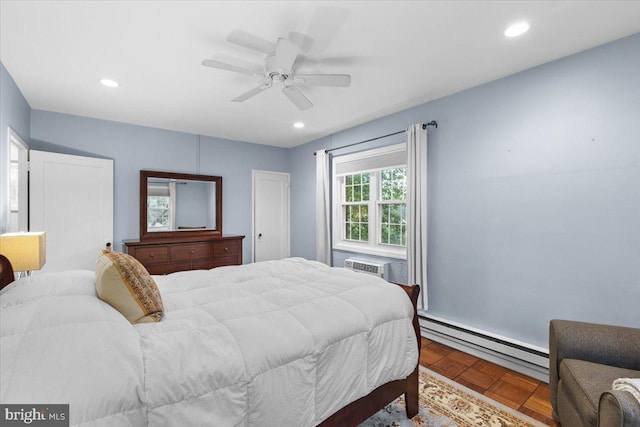 3128 Martha Custis Dr, Alexandria, VA 22302 - bedroom with a baseboard heating unit, recessed lighting, ceiling fan, and a wall mounted AC