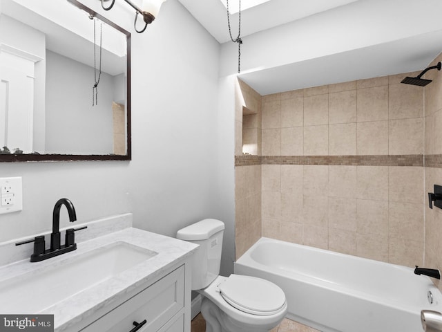 bathroom with toilet, shower / bath combination, and vanity