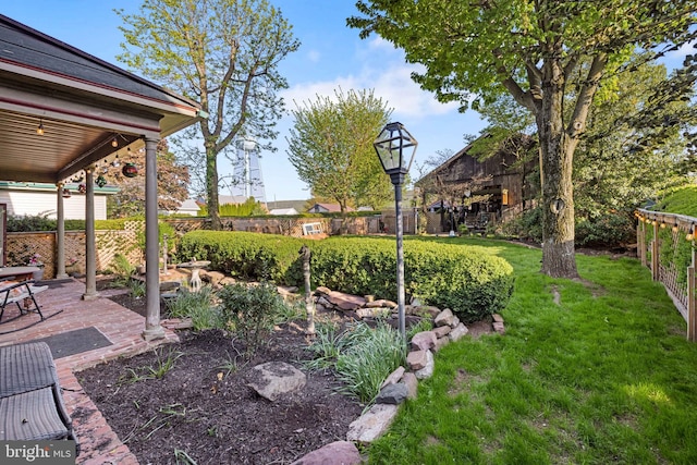 view of yard with a fenced backyard and a patio area