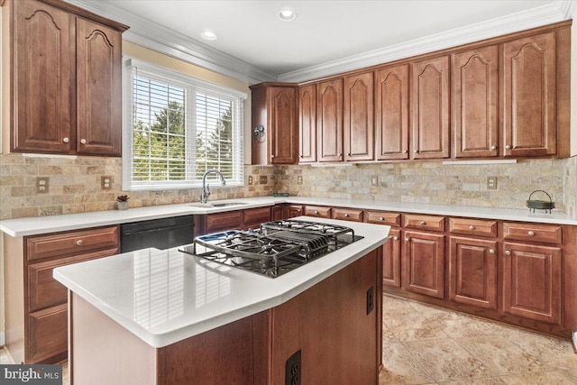 6341 Knollwood Dr, Frederick, MD 21701 - kitchen with a sink, dishwasher, black gas cooktop, ornamental molding, and light countertops