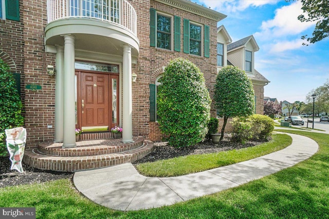 6341 Knollwood Dr, Frederick, MD 21701 - entrance to property with brick siding and a balcony