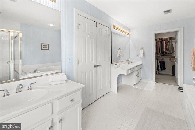 6341 Knollwood Dr, Frederick, MD 21701 - bathroom with a shower stall, vanity, tile patterned floors, and a garden tub