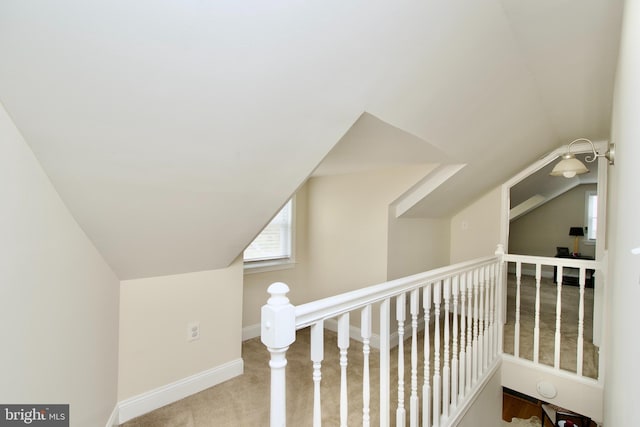 bonus room featuring baseboards, carpet, and vaulted ceiling