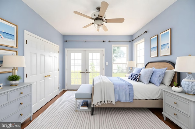 9129 Pebble Beach Ln, King George, VA 22485 - bedroom featuring access to outside, french doors, dark wood-type flooring, and a closet
