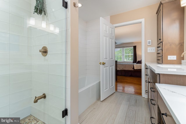 4401 Aragon Pl, Alexandria, VA 22309 - ensuite bathroom with vanity, a shower, wood finished floors, and a tub