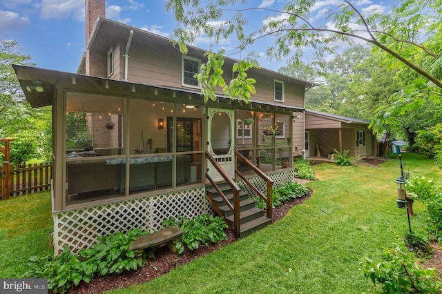 4401 Aragon Pl, Alexandria, VA 22309 - rear view of house featuring a sunroom and a chimney