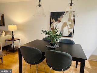 dining space with wood finished floors