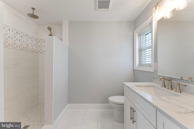 135 Walnut Ave, North Wildwood, NJ 08260 - bathroom featuring visible vents, a walk in shower, toilet, and vanity