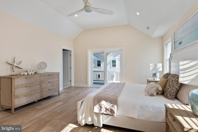 135 Walnut Ave, North Wildwood, NJ 08260 - bedroom with a ceiling fan, vaulted ceiling, access to exterior, and light wood finished floors