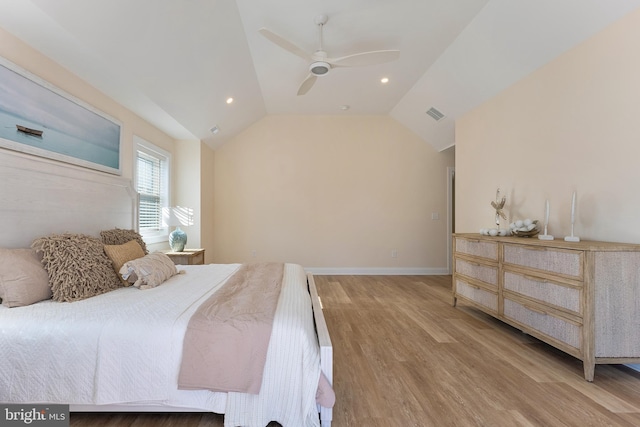 135 Walnut Ave, North Wildwood, NJ 08260 - bedroom with visible vents, recessed lighting, baseboards, wood finished floors, and vaulted ceiling