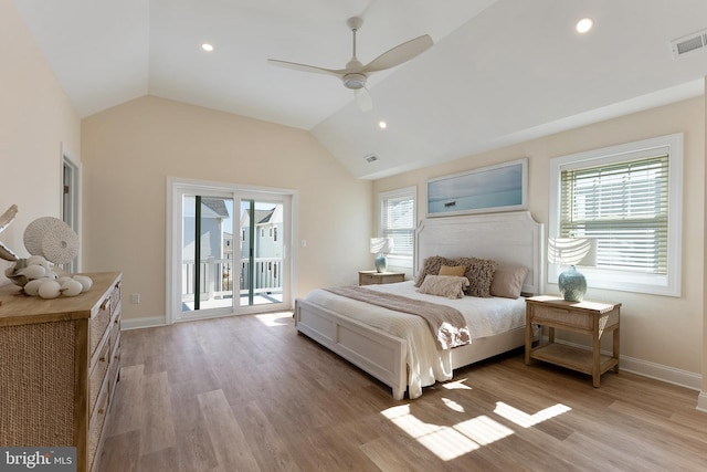 135 Walnut Ave, North Wildwood, NJ 08260 - bedroom featuring visible vents, light wood-style floors, vaulted ceiling, and access to exterior